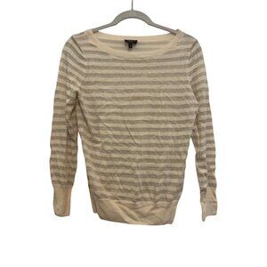 Talbots Petites Italian Merino Stripe Sweater Womens M Beige & Metallic